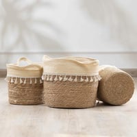 مركن للزهور من الخوص كريمي و بني عدد القطع 3