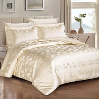 مفرش أشلي شتوي فاخر مزدوج مطرز مخمل بيج فاتح عدد ا...