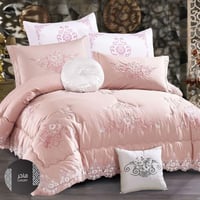 مفرش فرمونت صيفي مزدوج مطرز فاخر روز عدد القطع 8