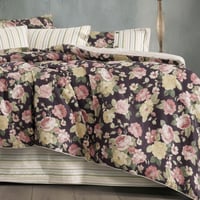 مفرش إنسجام صيفي قطن أسود وبيج برسومات الزهور