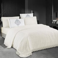 طقم بطانية سلطانه مزدوج فرو مطرز أبيض عدد القطع 6