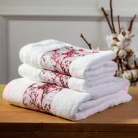 طقم مناشف ميترا قطن تركي مطرز كريمي وردي عدد القطع...