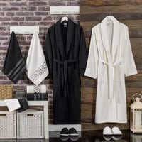 طقم روب استحمام كارلينا تركي قطن مزدوج مطرز كريمي...