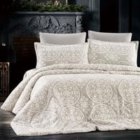 مفرش مايني مزدوج قطن جاكارد رصاصي فاتح 6 قطع