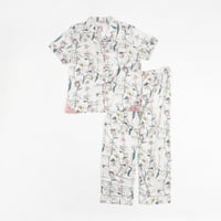 طقم بيجامة نسائية رسومات زهور بملمس الساتان الناعم...