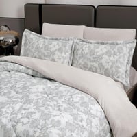 مفرش منال شتوي كوين فرو أبيص ورصاصي برسومات الزهور...