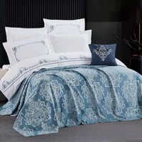 مفرش جوسفين صيفي مزدوج قطن مطرز فاخر أبيض و أزرق ع...