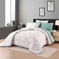 مفرش نوفا صيفي مزدوج أبيض و تركواز برسومات الزهور...