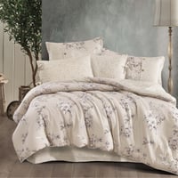 مفرش إنسجام صيفي قطن بيج غامق برسومات الزهور