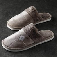 حذاء منزلي رجالي شتوي فرو مخمل و فرو بيج