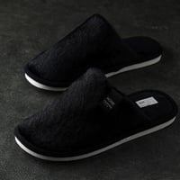 حذاء منزلي رجالي شتوي مخمل و فرو أسود