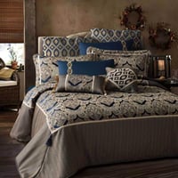 مفرش ملكي فاخر مزدوج قطن جاكارد مطرز كحلي ذهبي عدد...