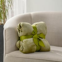 بطانية شتوي مفرد ونص فرو مطرز زيتي مقاس 220X170 سم