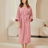 روب استحمام ريفي طراز فندقي مفرد وافل وردي