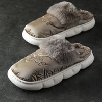 حذاء منزلي نسائي شتوي فرو بني