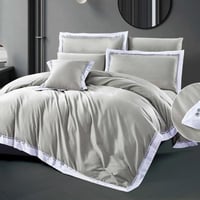 مفرش أكوا بارك مزدوج قطن فاخر300 غرزة مطرز رصاصي ف...