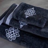طقم منشفة قطن 100% مطرز رصاصي غامق 3 قطع