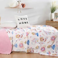 بطانية هوبي مخمل و فرو مفرد ونص أبيض وردي مقاس 155...