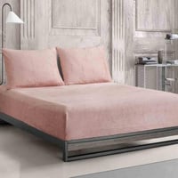 طقم شرشف دفى مطاط شتوي مزدوج مخمل وردي عدد القطع 3