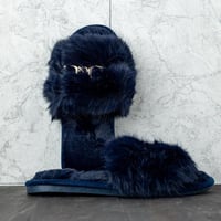 حذاء منزلي نسائي شتوي فرو كحلي