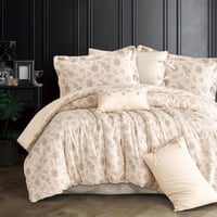 مفرش سرور مزدوج قطن بيج برسومات الزهور عدد القطع 7