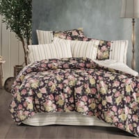 مفرش إنسجام صيفي قطن أسود وبيج برسومات الزهور