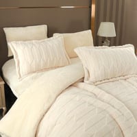 مفرش وعد شتوي فاخر مزدوج فرو كريمي عدد القطع 6