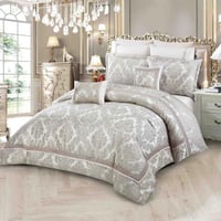 مفرش بالما صيفي مزدوج جاكارد فاخر مطرز بيج رعدد ال...