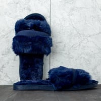 حذاء منزلي نسائي شتوي فرو كحلي