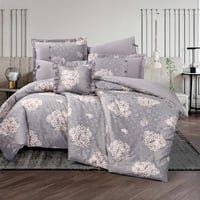 مفرش سبرينج مزدوج قطن فاخر رصاصي برسومات الزهور عد...