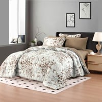 مفرش نوفا صيفي مزدوج أبيض و بني برسومات الزهور عدد...