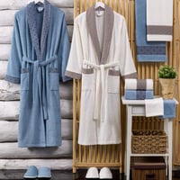 طقم روب استحمام فيينا تركي قطن مزدوج مطرز كريمي و...