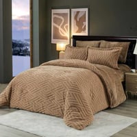 مفرش المها شتوي فاخر مزدوج فرو بني عدد القطع 6