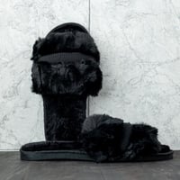 حذاء منزلي نسائي شتوي فرو أسود