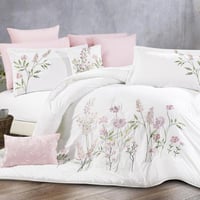 مفرش زمرد صيفي مزدوج فاخر مطرز أبيض و وردي عدد الق...