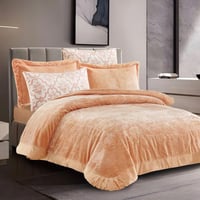 مفرش فيوليت شتوي مزدوج مخمل محفور مشمشي عدد القطع...