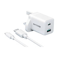 شاحن جداري منفذين USB و تايب سي بقوة 20W مع كيبل ت...