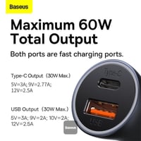 شاحن سيارة بقوة 60W بمنفذ تايب سي و منفذ USB من Ba...