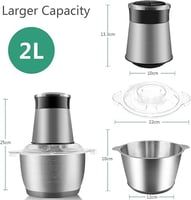 خلاط مطبخ بسعة 2 لتر ووعاء ستانلس ستيل ومفرمة لحوم...