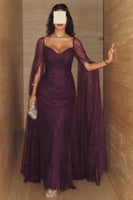 فستان سهره بأكمام طويلة واسعة لون عنابي