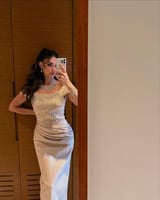 فستان سهره أوف شولدر لون بيج