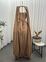 فستان سهرة بني بليسيه مع كاب فاخر