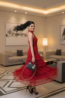 فستان ناعم هالتر بطبقات لون أحمر