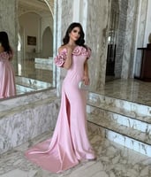 فستان أوف شولدر وردي بتفاصيل ورود