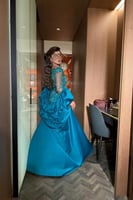 فستان سهره قطعتين بأكمام طويلة لون تركوازي