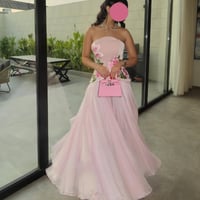 فستان ناعم توب صدرية موردة لون وردي