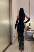 فستان سهره توب مزين بالكرستال لون اسود