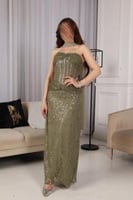 فستان سهره توب بشال خارجي لون زيتون