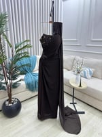 فستان سهرة بني بتطريز فاخر وكورسيه