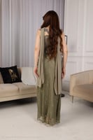 فستان سهره توب بشال خارجي لون زيتون